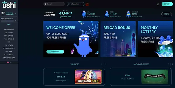 Oshi casino interface